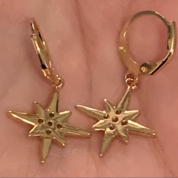 Gold Star Studded Drop Earrings - Picture 4 of 5